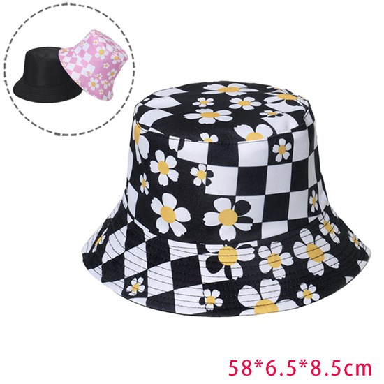 Checke Flowers Black Bucket Hat Beach Fisherman Hats Travel Fisherman Cap