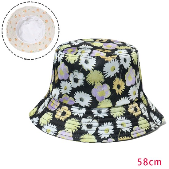 Flowers Black Bucket Hat Beach Fisherman Hats Travel Fisherman Cap