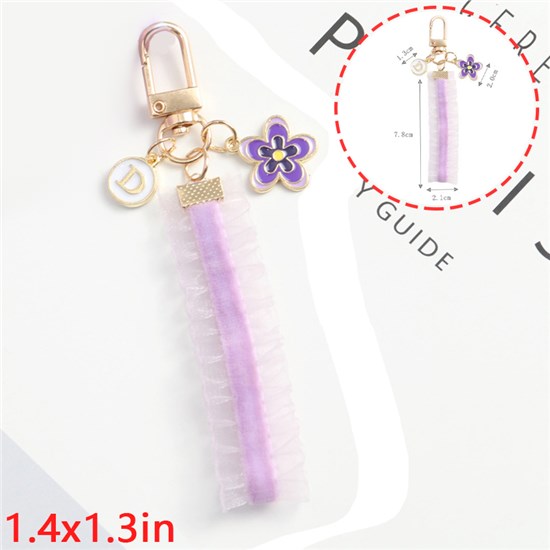 Purple Flower Pendant Charm Lace Wrist Lanyard Keychain Wristlet