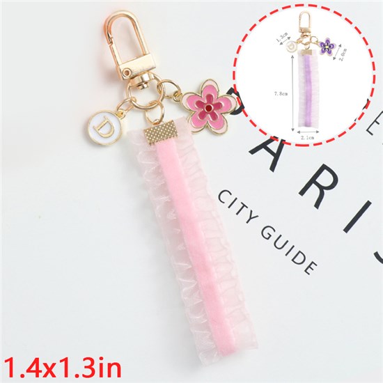 Pink Flower Pendant Charm Lace Wrist Lanyard Keychain Wristlet