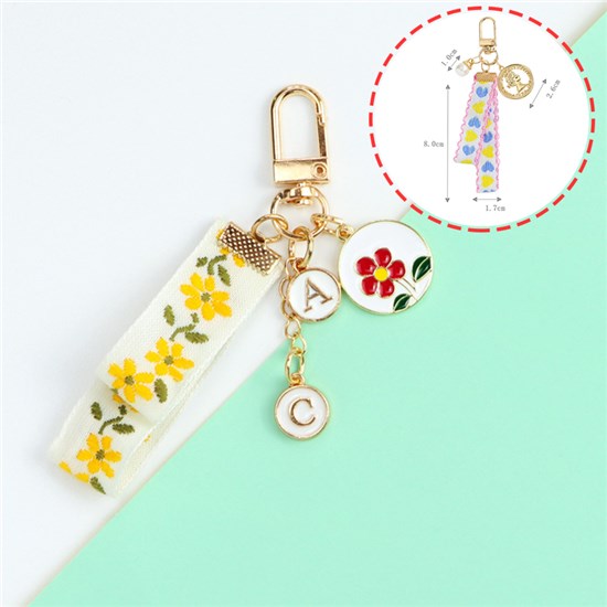 Floral Pendant Charm Mini Fabric Wrist Lanyard Keychain Wristlet