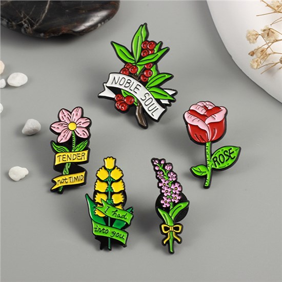 Cute Flowers Enamel Pins Brooch Badge Set