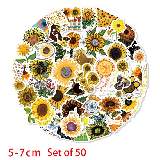 Sunflower Stickers 50PCS Cute Cartoon Stickers Pack Vinyl Waterproof Stickers for Laptop Skateboard Water Bottle Bike Phone Guitar Luggage