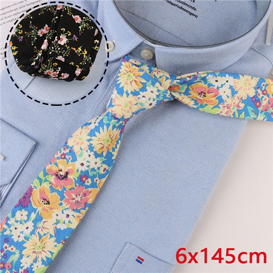 Men's Cotton Printed Floral Neck Tie Flower Skinny Ties