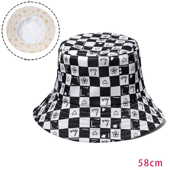 Black White Checkerboard Bucket Hat Beach Fisherman Hats Travel Fisherman Cap