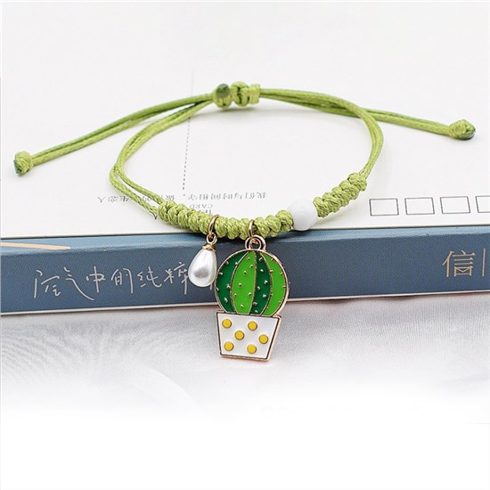 Cute Funny Cactus Bracelets Colorful Beaded Luck String Rope Chain Braided Bracelet 