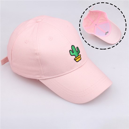 Cactus Embroidered Baseball Cap Pink Dad Hat