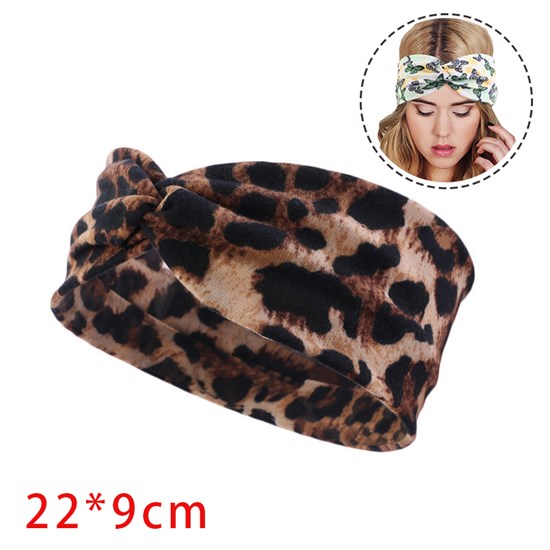 Leopard Print Pattern Style Width Vintage Middle Knotted Cross Headband Twisted Cross Headband