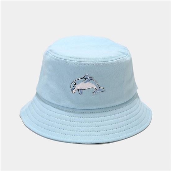 Cotton Dolphin Bucket Hat Solid Color Beach Hat Summer Travel Sun Hats Fisherman Cap