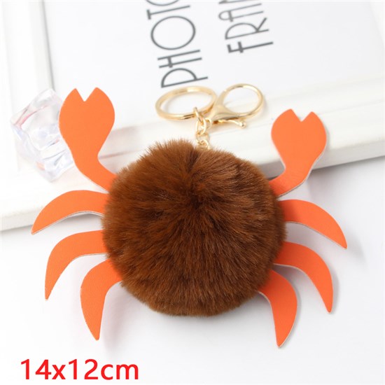 Cute Crab Puff Ball Pom Pom Keychain Key Ring