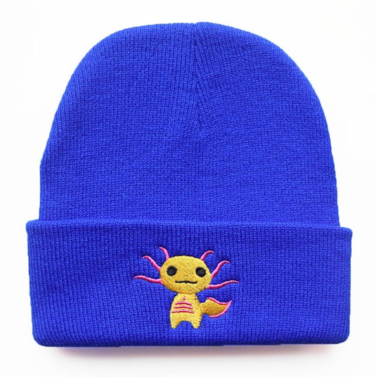 Cute Cartoon Axolotl Blue Knitted Beanie Hat Knit Hat Cap