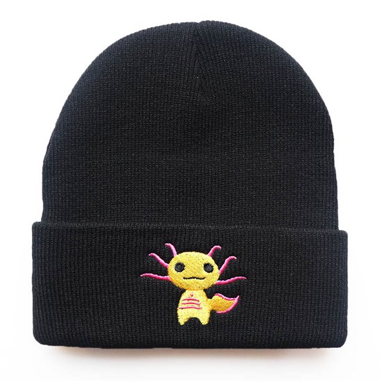 Cute Cartoon Axolotl Black Knitted Beanie Hat Knit Hat Cap