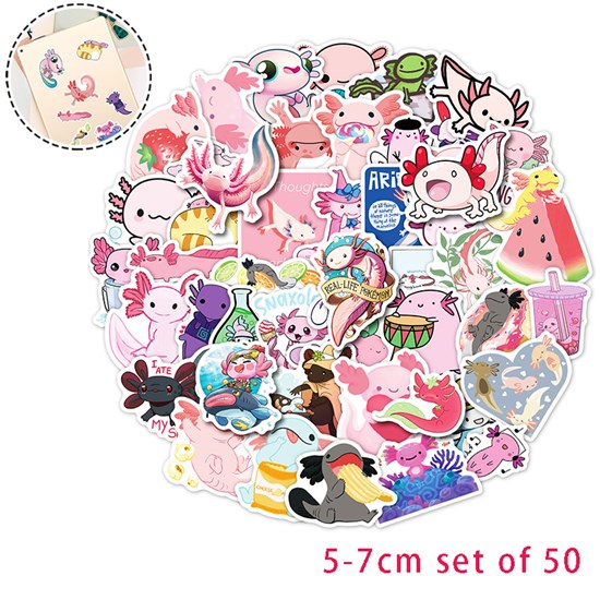 Axolotl Cartoon PVC Waterproof Water Bottle Luggage Skateboard Stickers