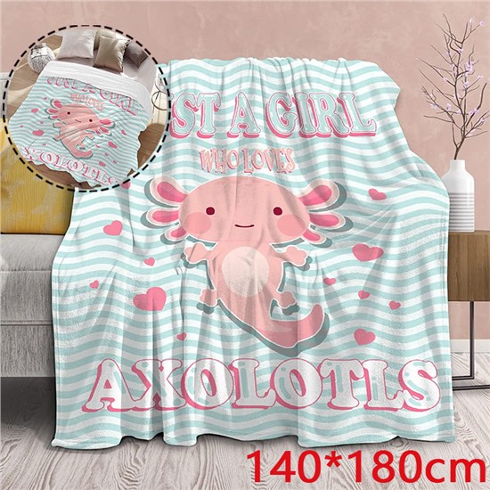 Cute Cartoon Axolotl Soft Flannel Blankets Gift for Kids