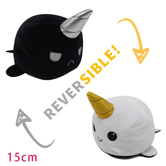 Reversible Plushie Narwhal Stuffed Animal Reversible Mood Plush Double-Sided Flip Show Your Mood!