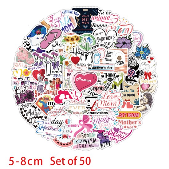 50 Pieces Mom Stickers - Gifts for Mom, Waterproof Vinyl Monther Stickers for Water Bottles, Scrapbooks, Cups, Laptops, Car