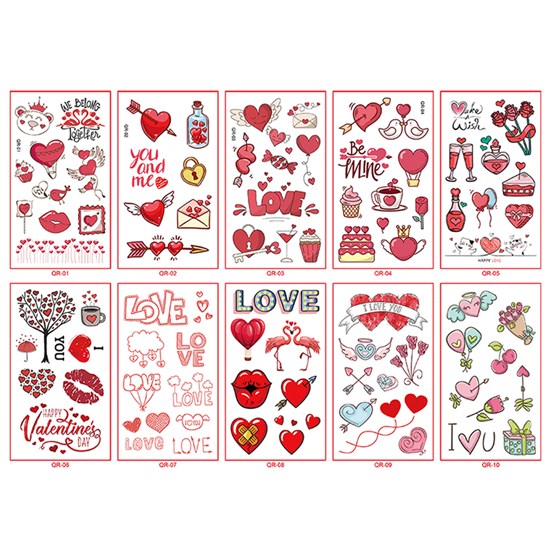 Valentine's Day Love Heart Temporary Tattoos Stickers Set