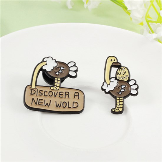 Funny Cartoon Ostrich Animals Enamel Pins Brooch Badge Set