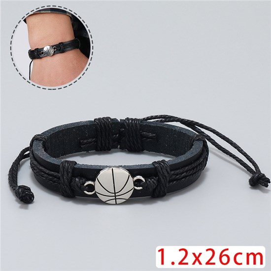 Basketball Sports Leather Wrap Charm Bracelet