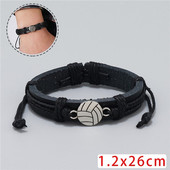 Volleyball Sports Leather Wrap Charm Bracelet