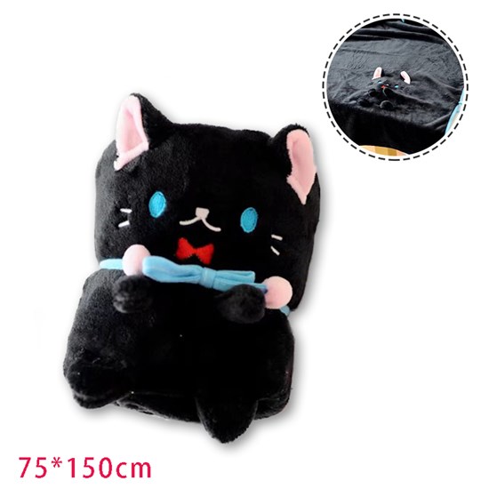 Cat Cartoon Black Blanket