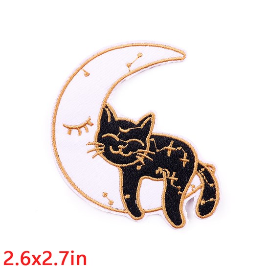 Cute Black Cat Moon Embroidered Badge Patch