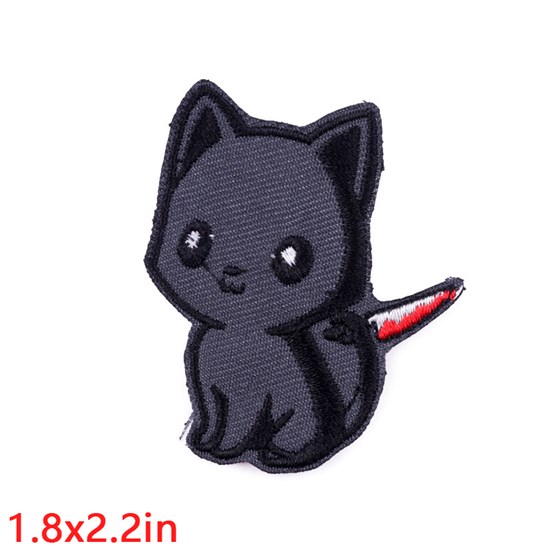 Animal Holding a Knife Black Cat Embroidered Badge Patch