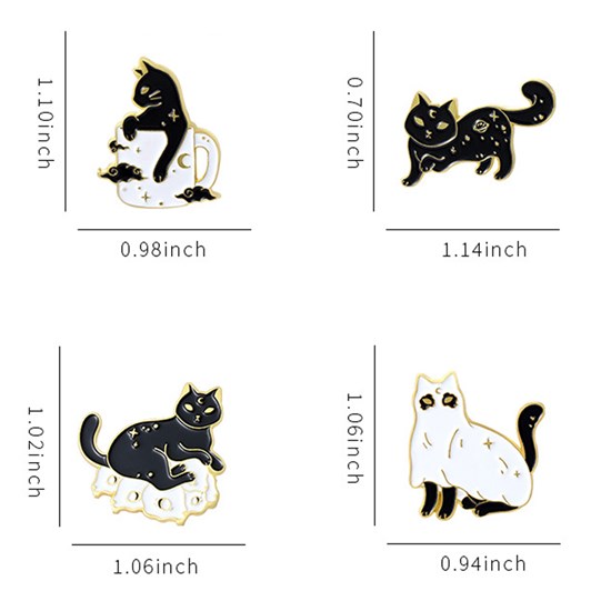 Gothic Black Cat Enamel Pin Brooch Badge Set