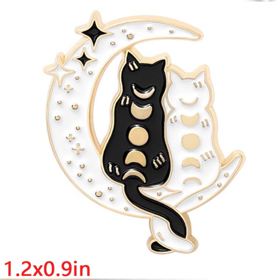 Cute Black White Cat Moon Gothic Enamel Pin Brooch Badge