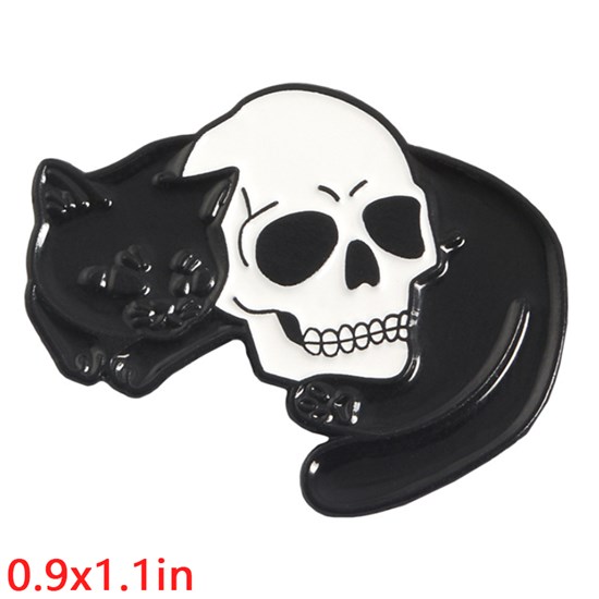 Cute Black Cat Skull Gothic Enamel Pin Brooch Badge
