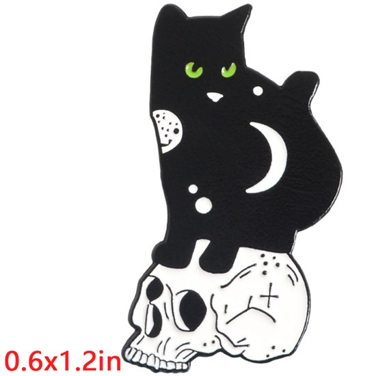 Cute Black Cat Skull Gothic Enamel Pin Brooch Badge
