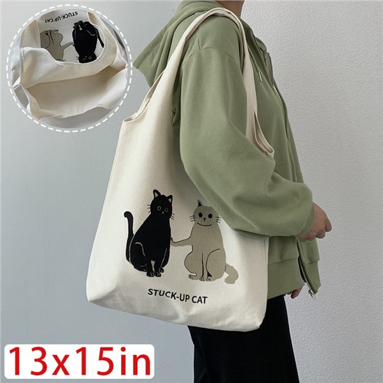 Cute Cartoon Black Cat Canvas Shopping Bag Tote Bag Shoulder Bag