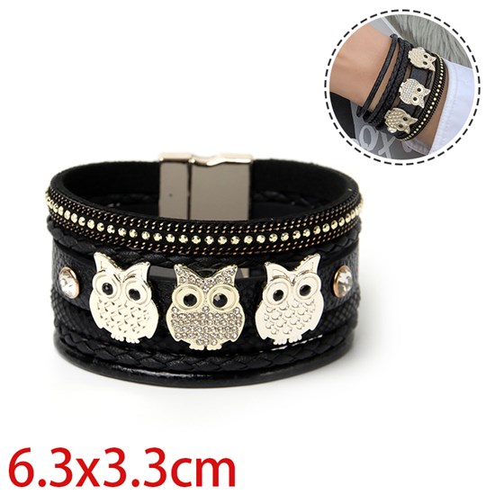 Multilayer Bohemian Owl Bracelet Leather Wristbands Bangle Jewelry