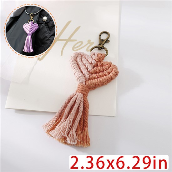 Colorful Love Heart Tassel Bag Charm Keychain Bohemian Handmade Fringe Cute Key Ring