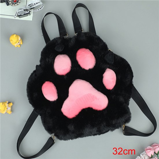 Cute Black Paw Plush Bag Backpack