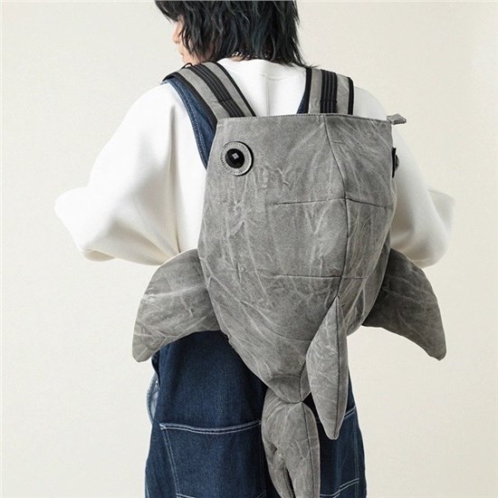 Shark Shaped Washed Canvas Backpack