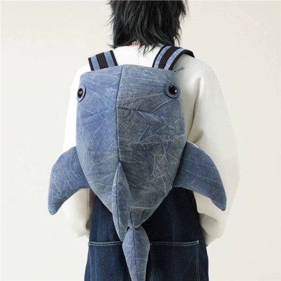 Shark Shaped Washed Canvas Backpack