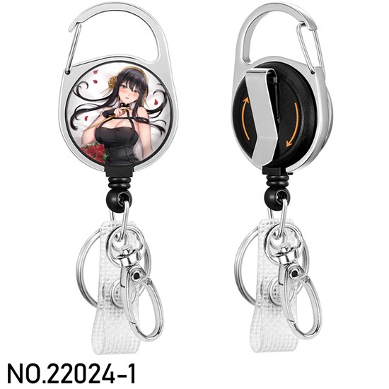 Anime Girl Yor Forger Badge Reel Clip Badge Reel Holder Retractable Heavy Duty with 360° Swivel Carabiner Clip