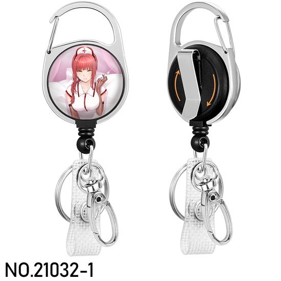 Anime Girl Makima Badge Reel Clip Badge Reel Holder Retractable Heavy Duty with 360° Swivel Carabiner Clip