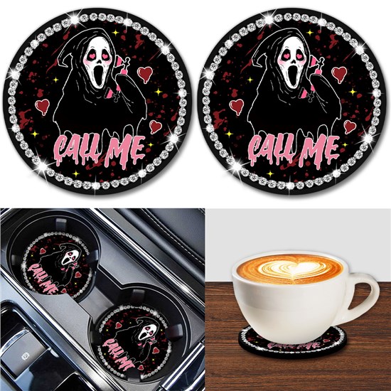 Ghost  Car Coasters，2Pack Cup Holder Coasters for Car, Anti-Slip Silicone Automotive Car Holders Insert Cup Coasters