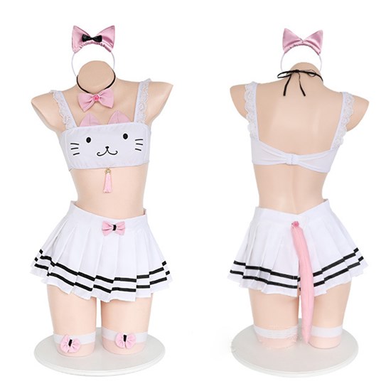 Women’s Cosplay Lingerie Japanese Cute Anime Cat Kitten Keyhole Costume Sexy Outfit