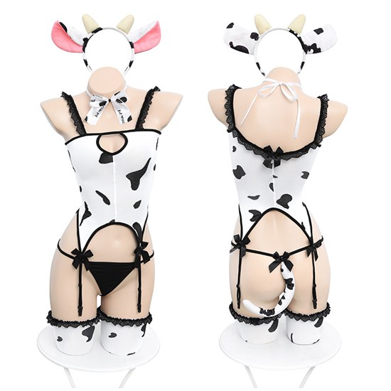 Women’s Cosplay Lingerie Japanese Cute Anime Cow Kitten Keyhole Costume Sexy Outfit