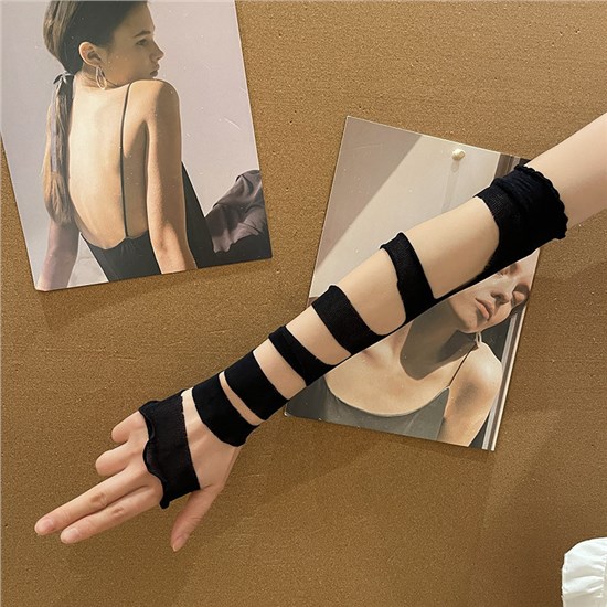 Women's Retro Bandages Arm Sleeves Glove Y2K Hot Girl Gloves Jk Cosplay Ripped Fingerless Gloves