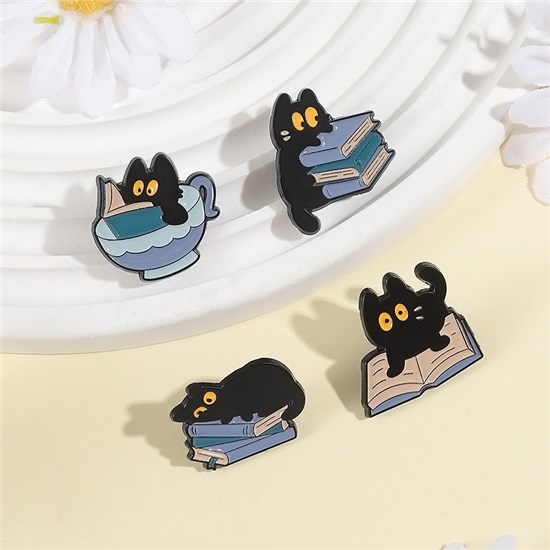 Anime Cat Cartoon Books Enamel Pins Readers Book Lovers Gifts