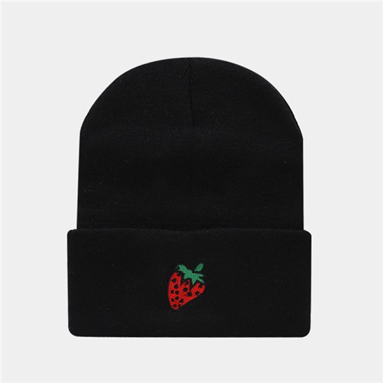 Strawberry Winter Black Knit Hat