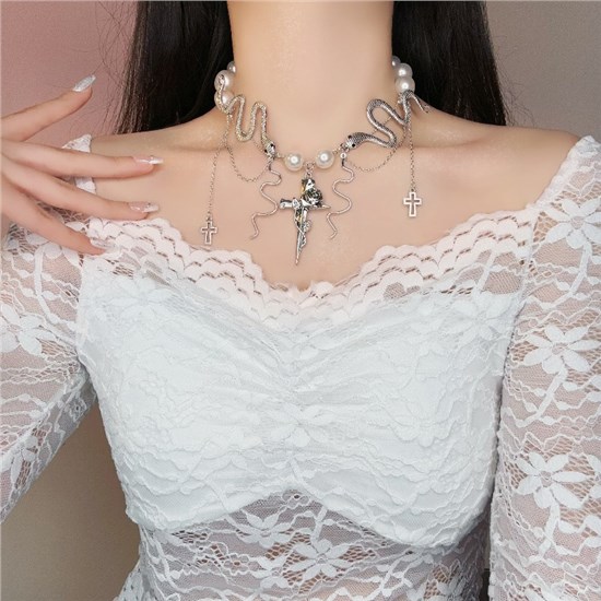 Gothic Snake Cross Alloy Necklace