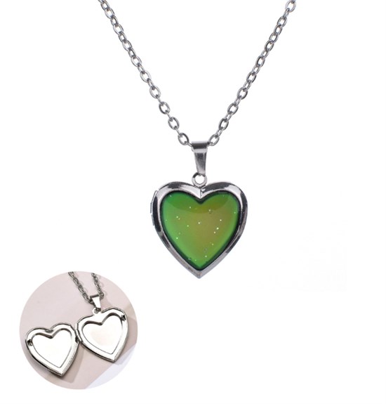 Heart Shape Photo Pendant Necklace for Girls Kids Locket Color Changing Necklace Stainless Steel Temperature Sensing Mood
