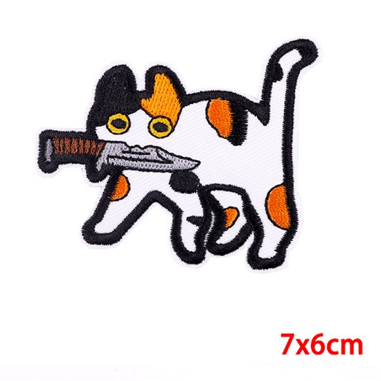 Funny Cute Cat with Knife Embroidered Badge Patch