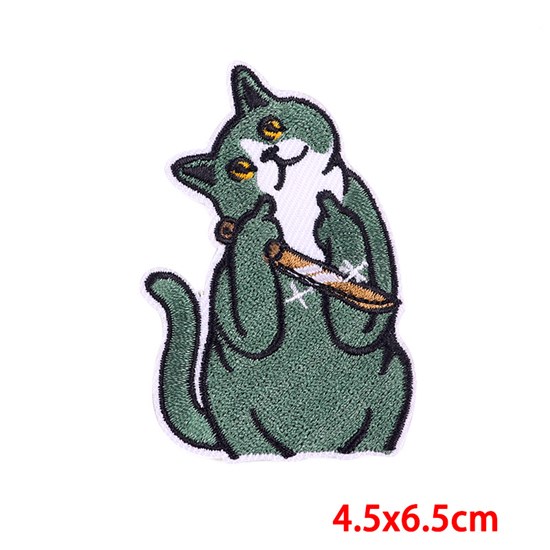 Funny Cat with Knife Embroidered Badge Patch