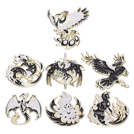 Gothic Style Dragon Eagle Enamel Pin Brooch Badge Set